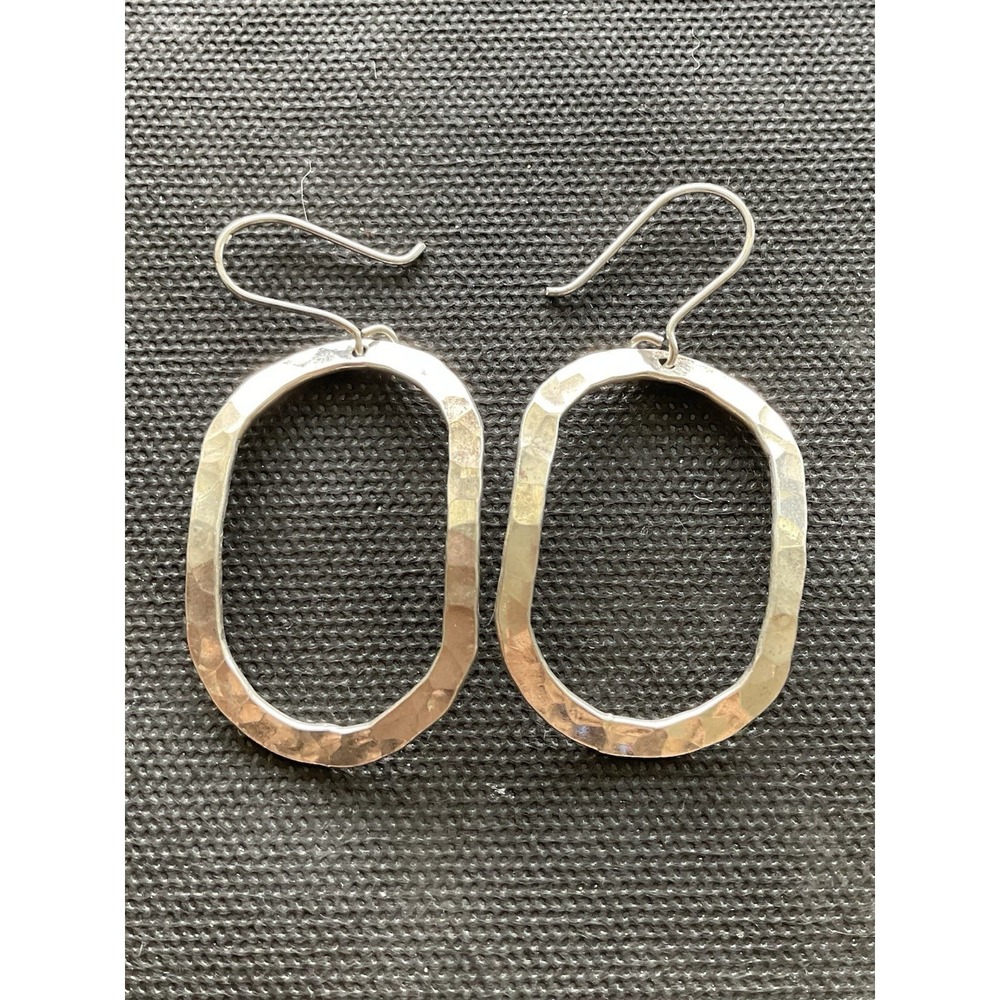 Vintage 925 Sterling Silver hammer-textured open oval dangle earrings